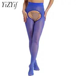 Women Glossy Open Crotch Solid Pantyhose See-Through Tights High Stretchy Footed Bodystocking Leggings for Woman Sexy Lingeries