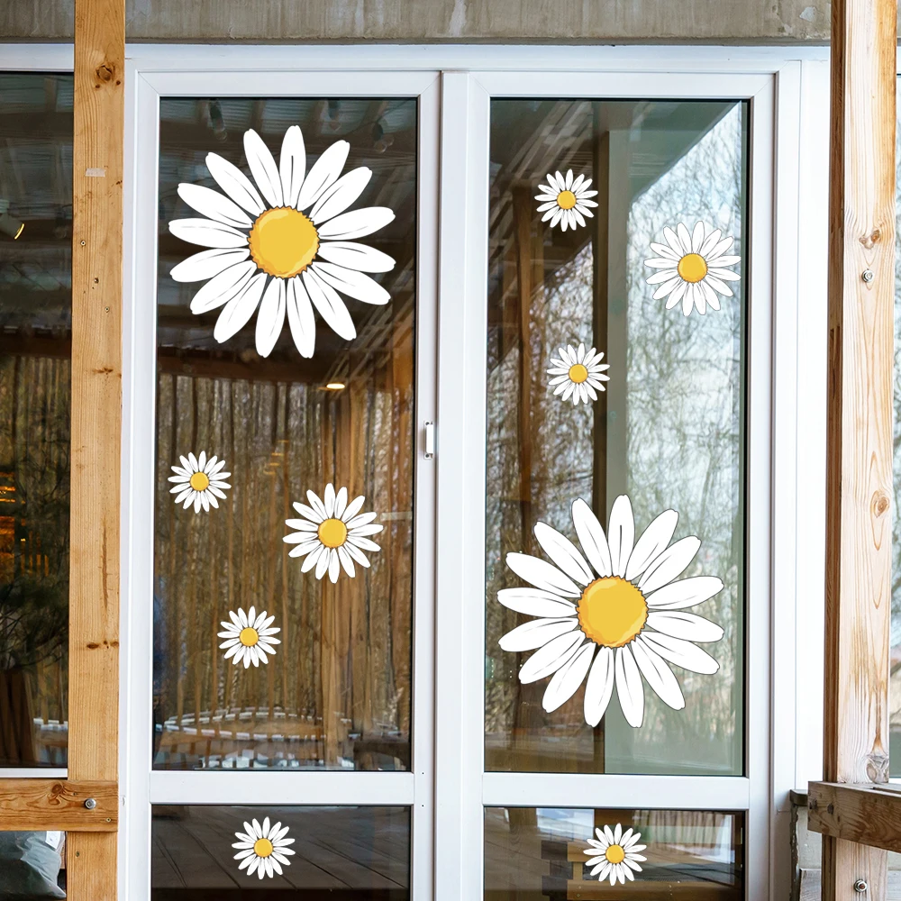 Flowers Double sided UV Printing Self-adhesive Wall Stickers for Home Shop Window Glass Door Decor Removable Decorative Decals