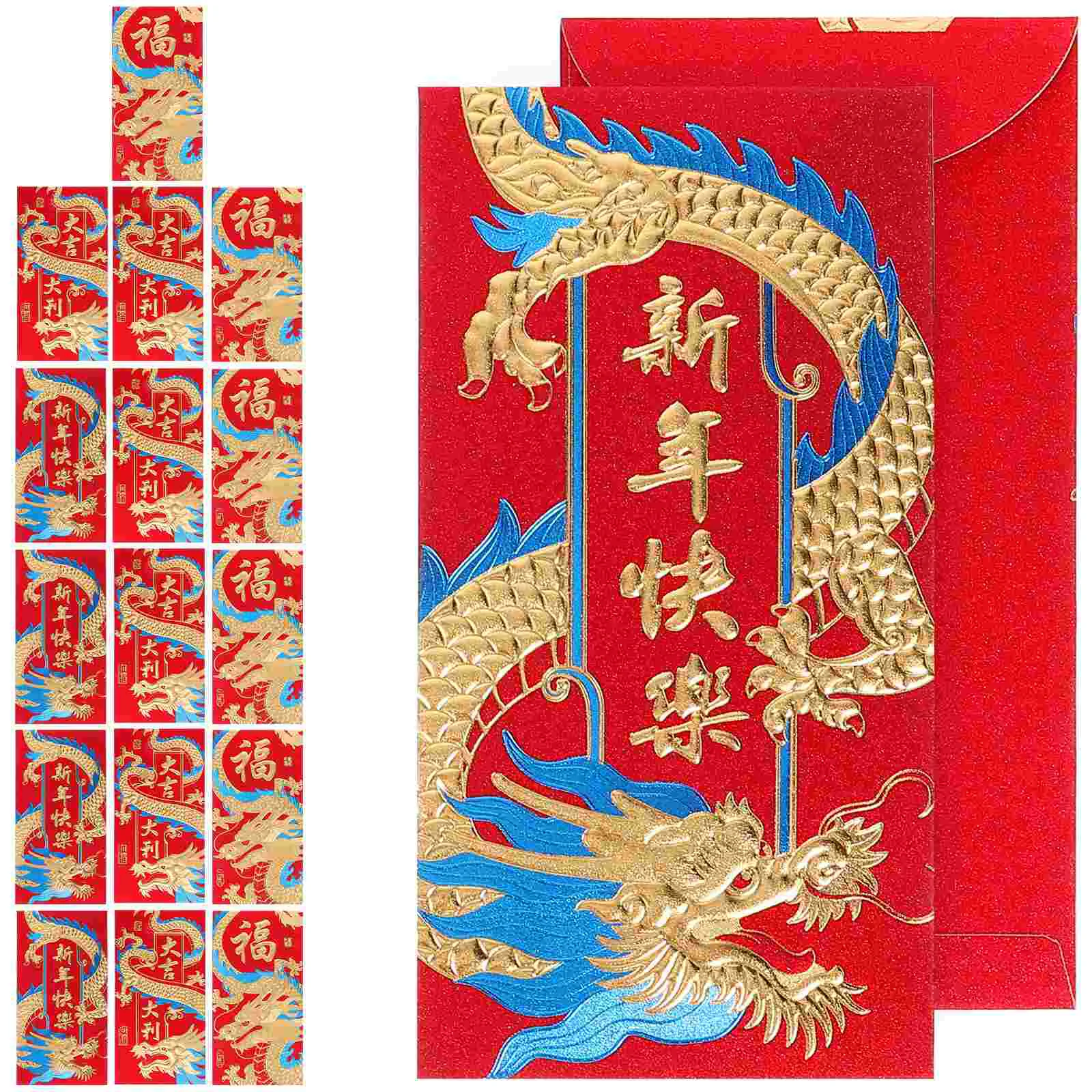 18 Pcs 2024 Year of The Dragon New Red Personalized Cartoon Packet Spring Festival 100 Yuan Envelope Chinese Style Lai Feng