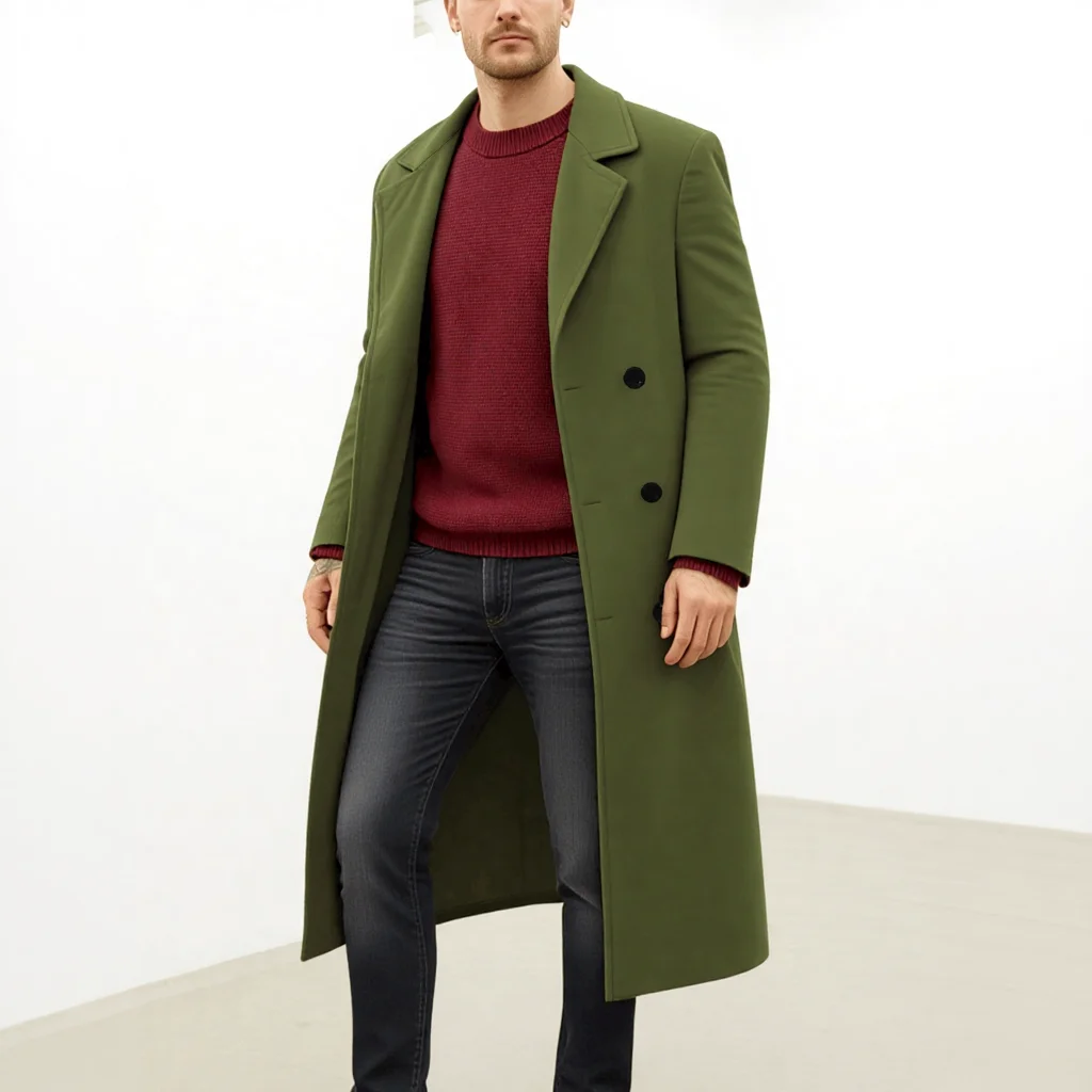 

Men's Outdoor Trench Coat Double Breasted Thickened Warm Mid Length Jacket Casual Wear Streetwear Fashion Style Loose Long Coats