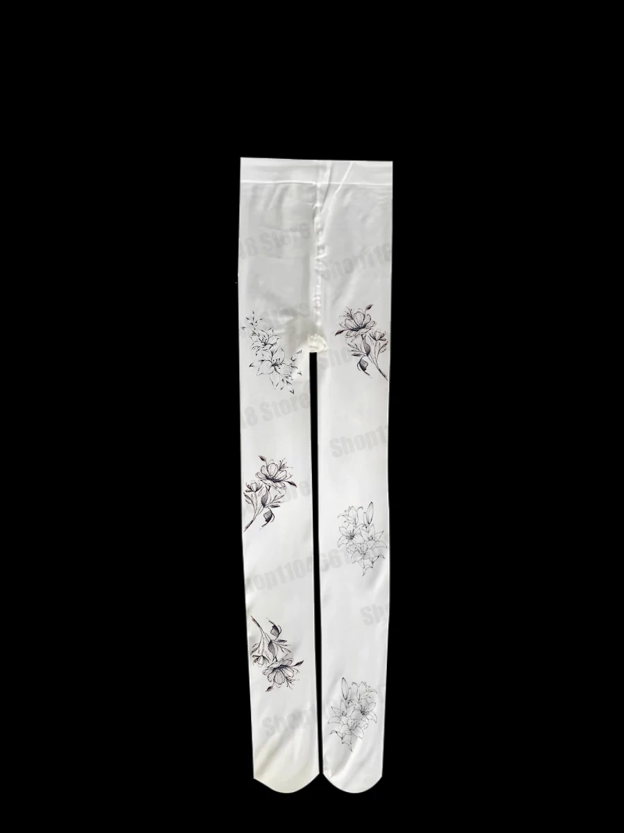 

2000s Style Streetwear Aesthetic Graphic Pantyhose Punk Gothic Printing Women Tight Y2k Vintage Flowers Print Pantyhose ﻿