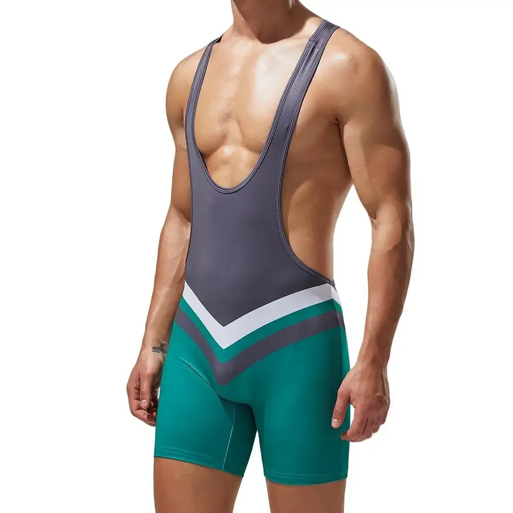 Bodysuit Mens Gym Undershirts Vest Underwear Wrestling Singlets Jumpsuits Bodybuilding Wear