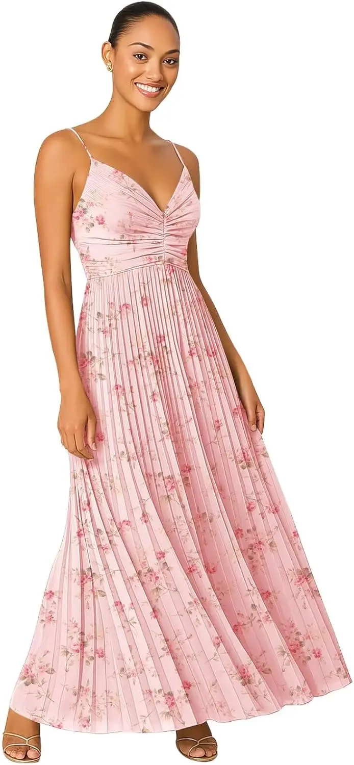 Vestidos de dama de honor de satén con plisado largo cuello en V tirantes finos vestido Formal vestido Formal mujer elegante vestido de fiesta de lujo