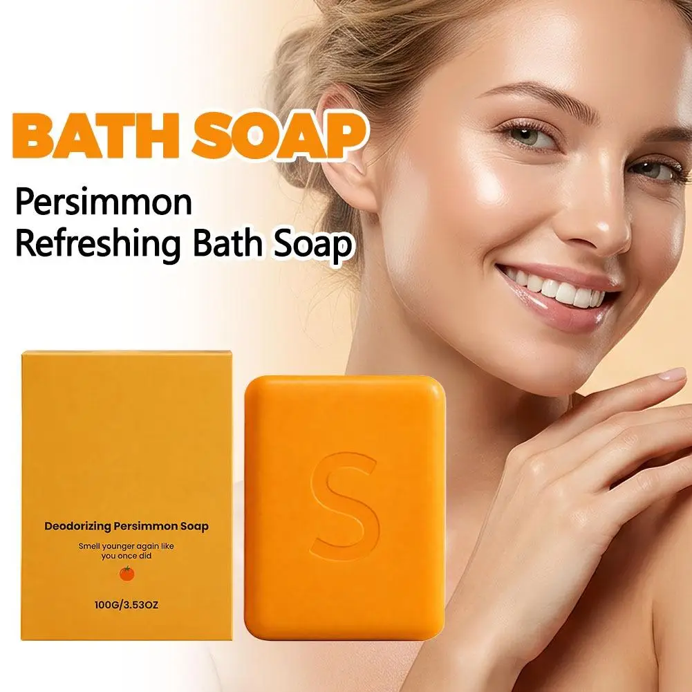 Deodorizing Persimmon Soap 100g, Natural Persimmon Extract Body Cleansing Soap, Deep Clean Skin Odor Control Bath Soap