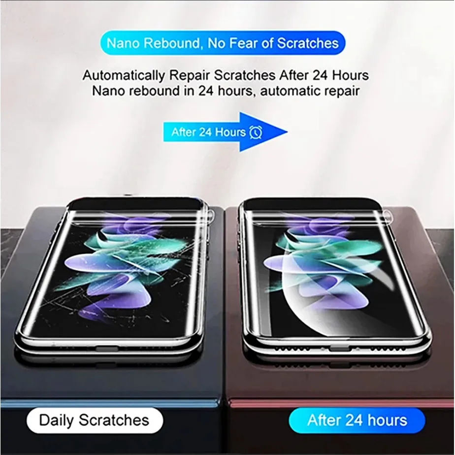 3in 1 filme de hidrogel para samsung galaxy z flip 6, 5, 4, 3, 2, 1, frente e protetor de tela traseira, anti impressão digital