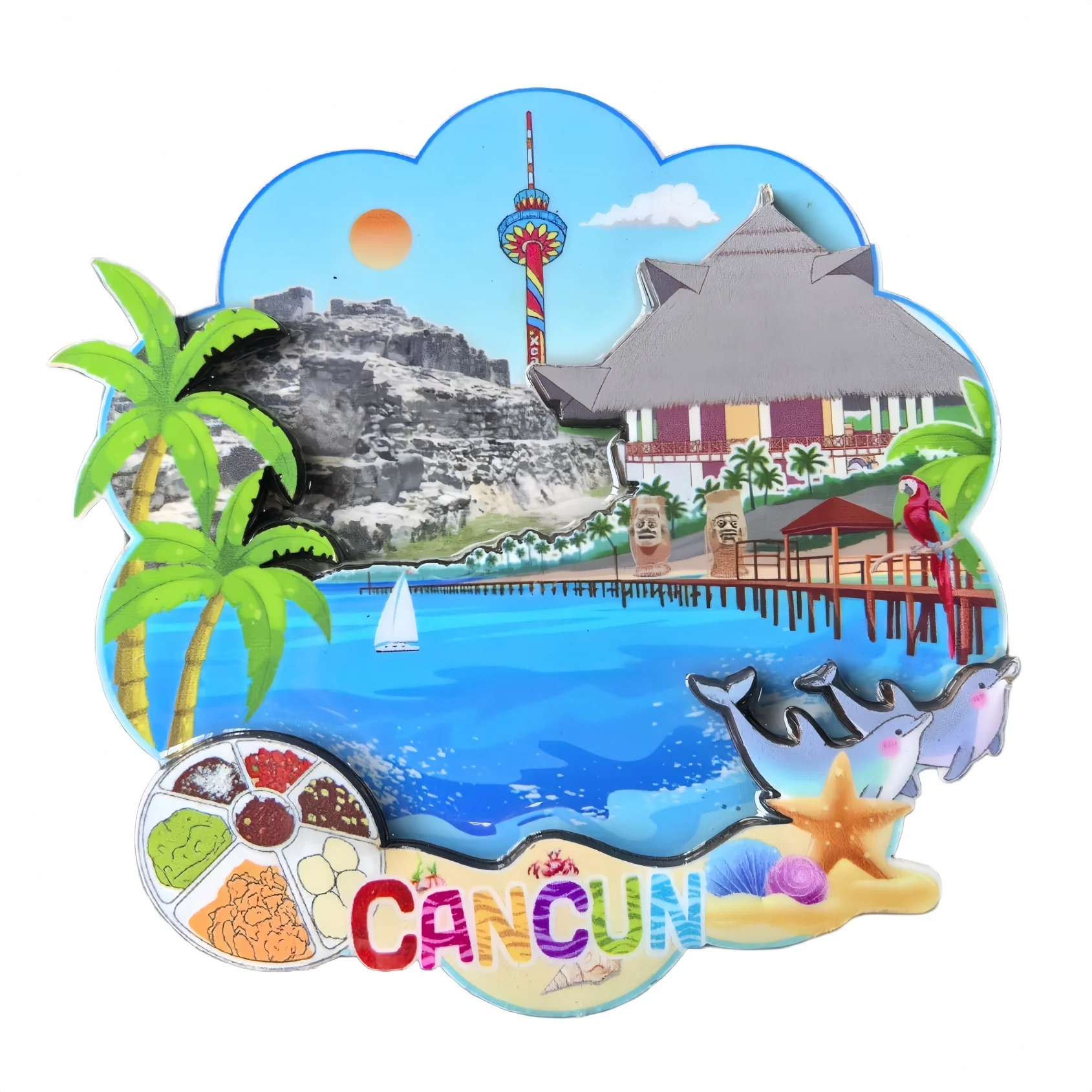 Cancun Mexico 3D Fridge Magnet Souvenir Gift,Wood Handmade Cancun Refrigerator Magnet Home Decoration Collection