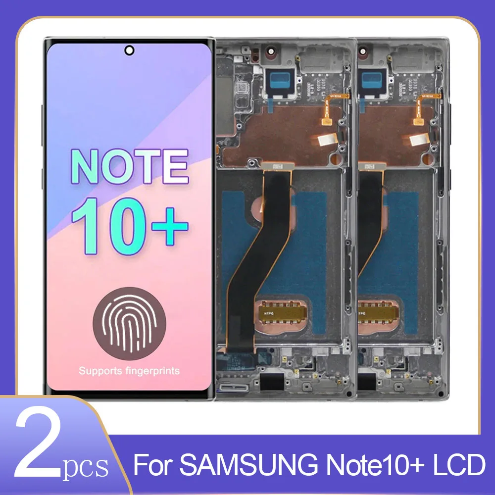 2PCS AMOLED Note 10 Plus Screen for Samsung Galaxy Note10+ N975F Lcd Display with Frame Touch Screen Support S Pen Fingerprints