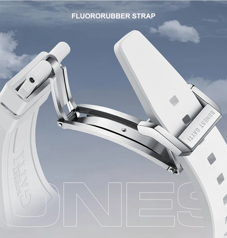 BONEST GATTI Мужские автоматические часы 43*50 мм Механические наручные часы Tonneau с сапфировым стеклом Светящийся скелет Орел Циферблат Фторкаучуковый ремешок