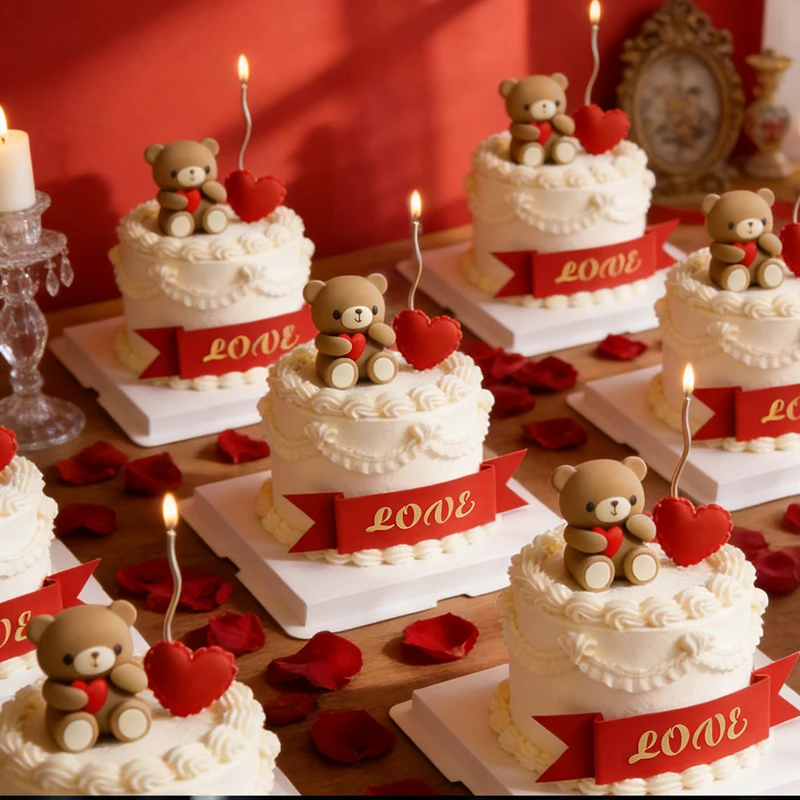 Bären Tortendekoration Liebesbär Rot-Gold Schaumstoffbälle Deko für Babyparty Geburtstag Valentinstag Geschenk Kuchendeko Zubehör