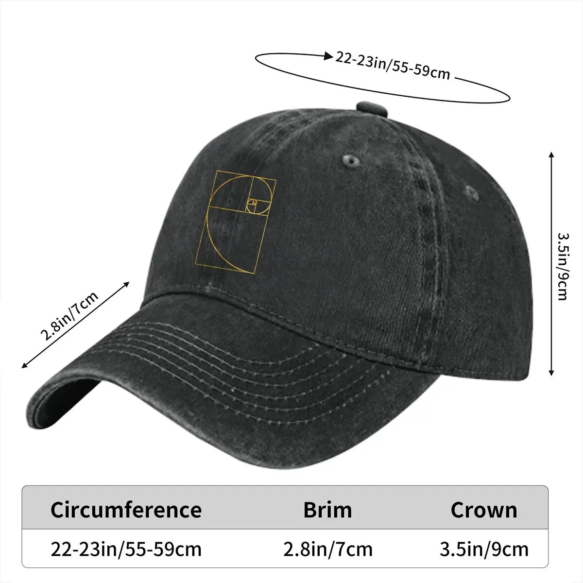 Washed Men's Baseball Cap Sacred Spiral Trucker Snapback Cowboy Caps Dad Hat Fibonacci Sequence Golden Ratio Golf Hats