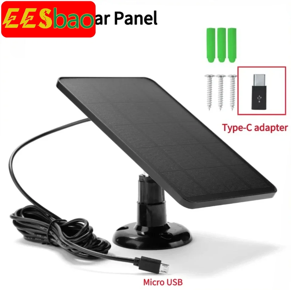 10W 5V Solarpanel 2in1 Micro USB + Typ-C Solarmodule Outdoor Solarzellen Ladegerät für Überwachungskamera/kleines Heimbeleuchtungssystem