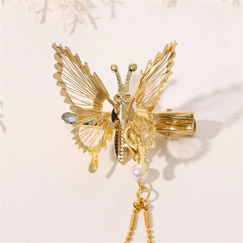 Elegant Tassel Butterfly Hairpin Female Antique Accessories Trembling Butterfly Side Clip Moving Butterfly Hairpin Headdress New