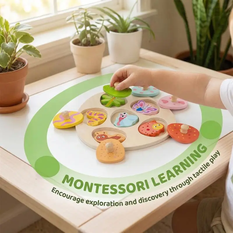 Montessori Wooden Peg Puzzle Toy for Toddlers 1 2 3 Years Shape Learning Gift for Educational Playroom
