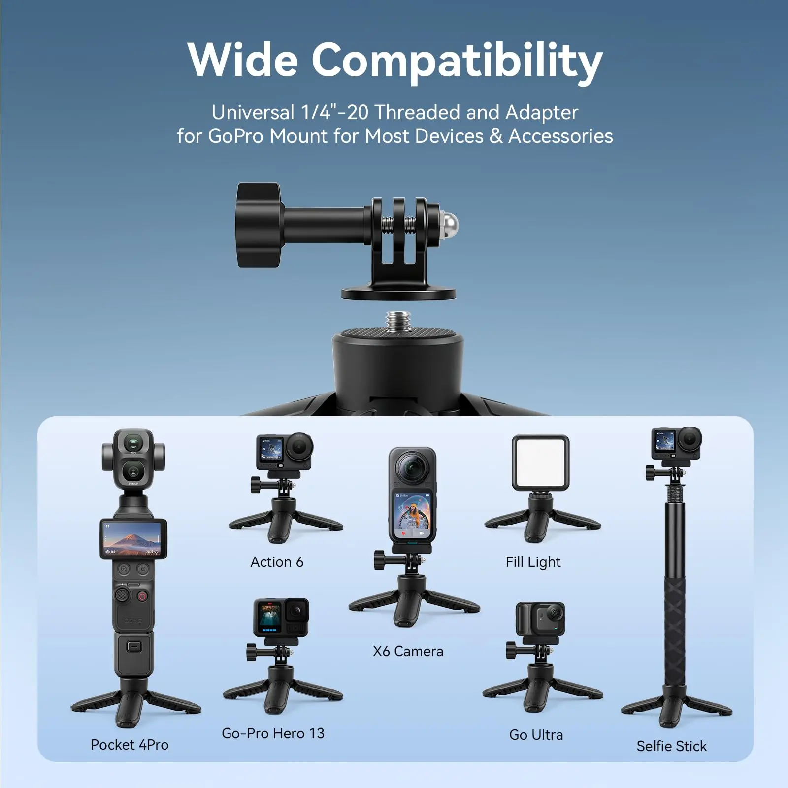 Mini Tripod for DJI OSMO Pocket 4P/4/3,One-Touch Auto-Open Stand Grip Selfie Stick with 1/4