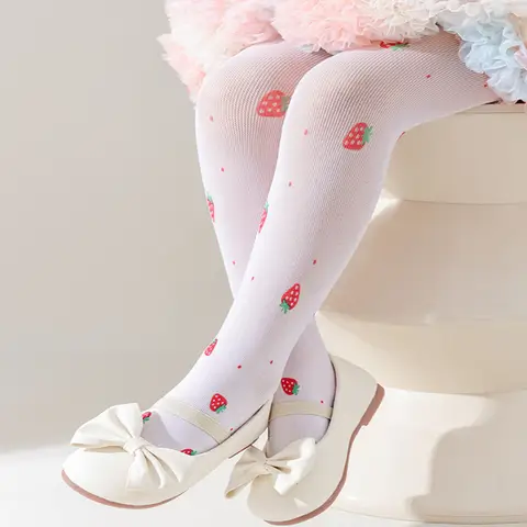 3-12Y Sweet Kids Girls Fashion Stockings Print Strawberry Thin Breathable Soft Pantyhose Princess Baby Child Summer Mesh Tights