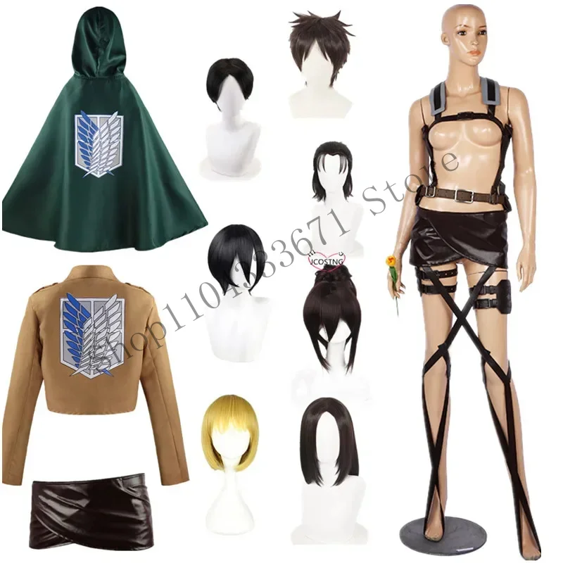 Anime Attack On Titan Shingeki No Kyojin Mikasa Levi Ackerman Eren Jager Armin Arlert Hange Zoe Cosplay Costume Wig FinalSea CMM