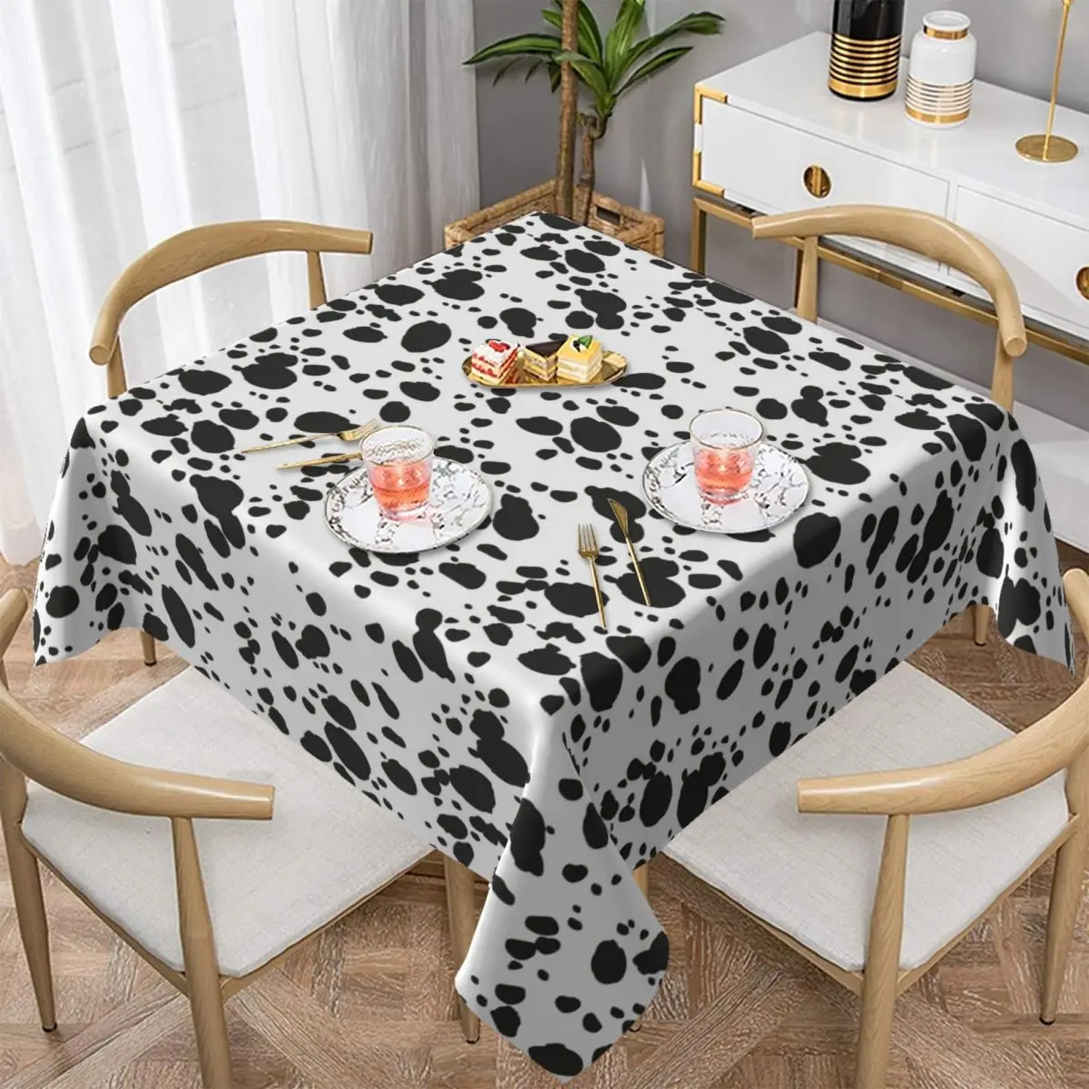 

Black And Amp White Animal Print Dalmatian Dog Print Square Tablecloth Oilproof Table Cloth for Kitchen Dining Table Cover