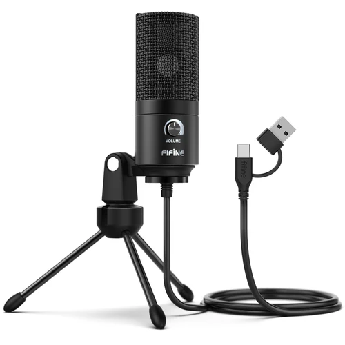 Micrófono de condensador USB FIFINE con perilla de ganancia, micrófono de grabación de Metal para estudio en casa, Podcasting, voz, computadora portátil, Windows -K669