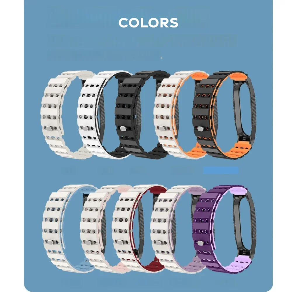 For Xiaomi Band 3/4/5 Air Hole Silicone Magnetic Watch Strap Quick Release Durable Breathable Sport Smartwatch Band Men Women