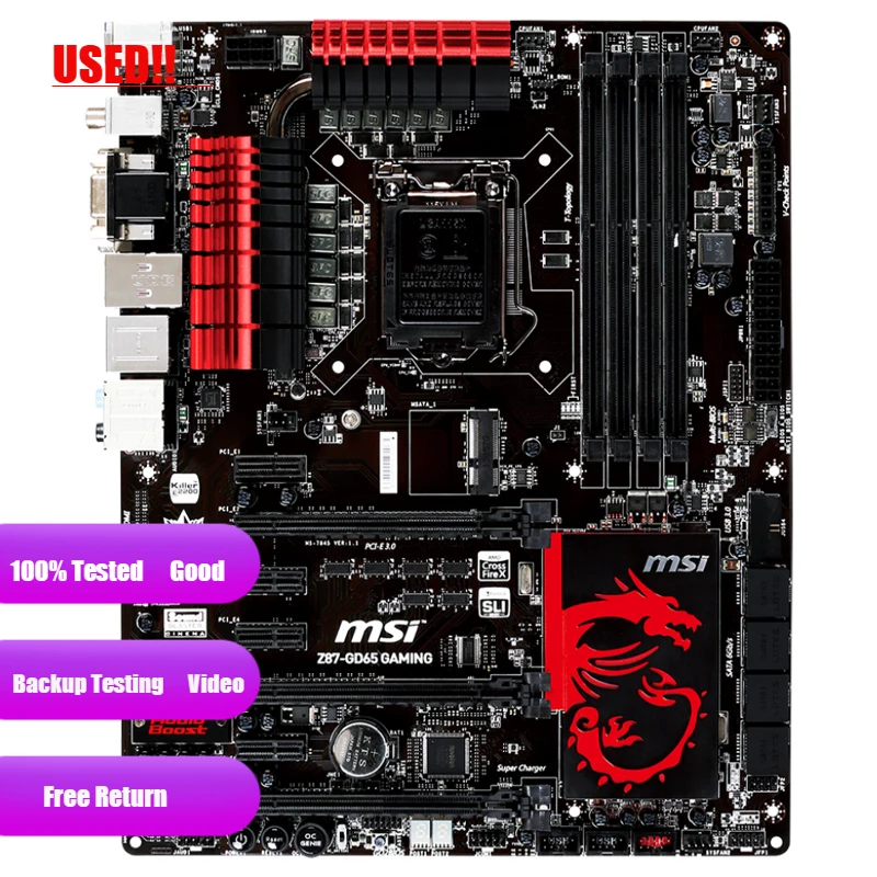 Used MSI Z87-GD65 GAMING Motherboard Core i7/i5/i3/Pentium/Celeron LGA 1150 DDR3 Overclocking 32GB PCI-E 3.0  ATX