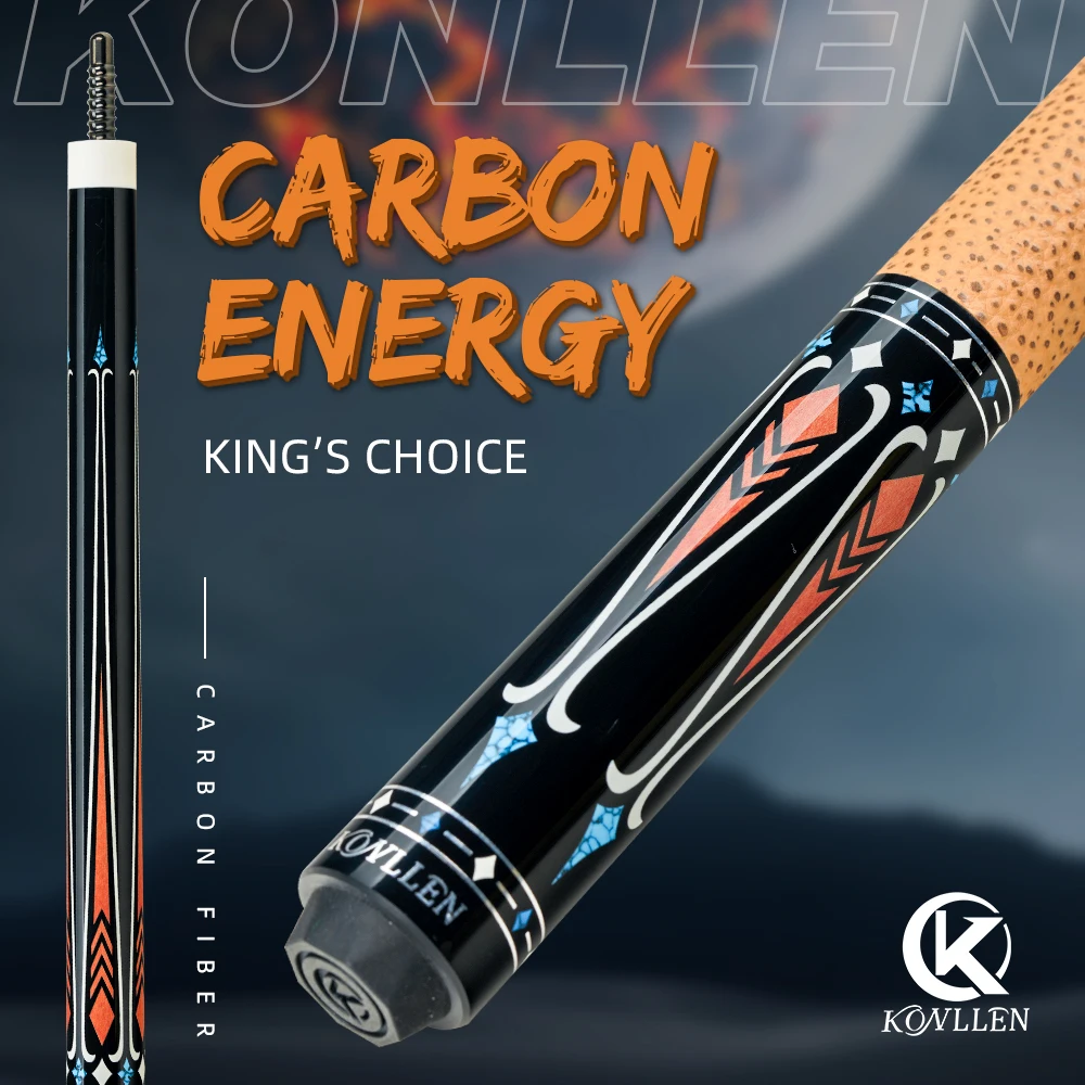 

KONLLEN Billiard Carbon Fiber Pool Cue Stick 12.5mm Tip 3*8/8 Joint Pin Professional Taper Leather Grip Billar Kit with Case