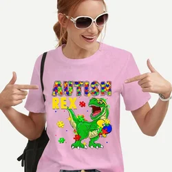 Autism Rex Shirt Autism Awareness Month T-shirts Dinosaur Tshirts Pink Short Sleeve Tee Femme Unisex Y2k Tops Women Clothing