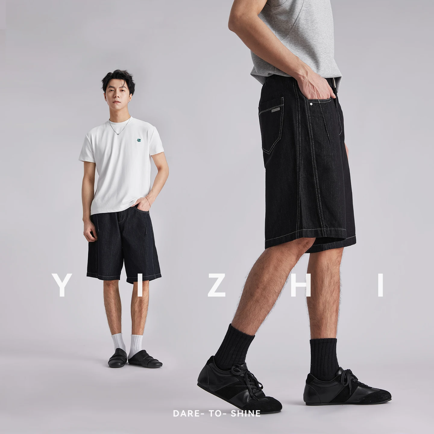 Pantalones Cortos de Mezclilla para Hombre, con Detalle de Costuras en Lyocell, Estilo Holgado, Cintura Elástica, Versátiles, 5 Pulgadas, Estilo Bermuda, Verano 2026