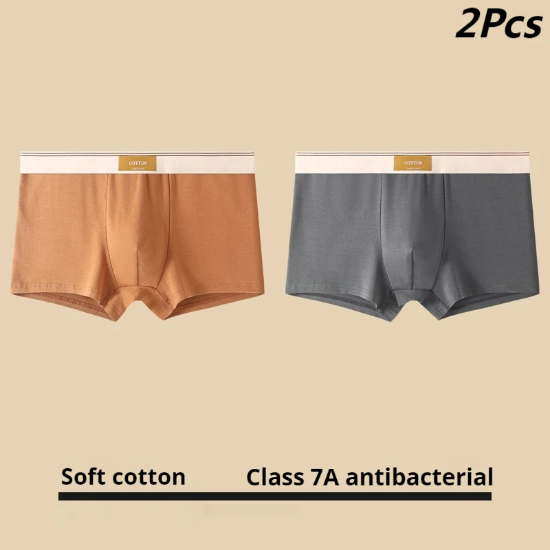 2Pcs Men\'s Underwear Hombre Panties Boxershorts Comfortable Breathable Cotton Underwear Sexy Underwear Solid Color Boxer Shorts