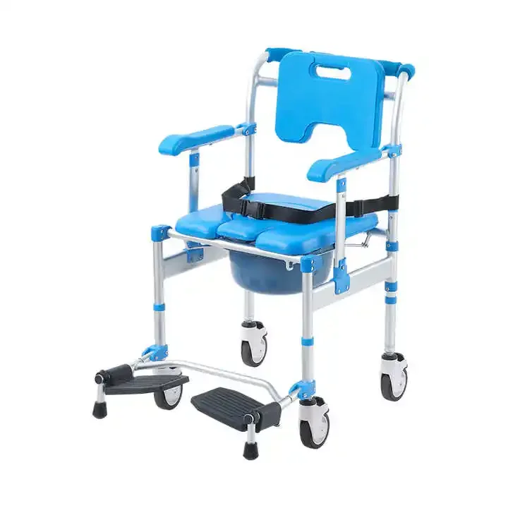 Silla de Inodoro 3 en 1 Ajustable, Plegable, Antivuelco, de Aluminio, con Reposapiés y Asiento Acolchado de Esponja, para Personas Mayores y con Discapacidad