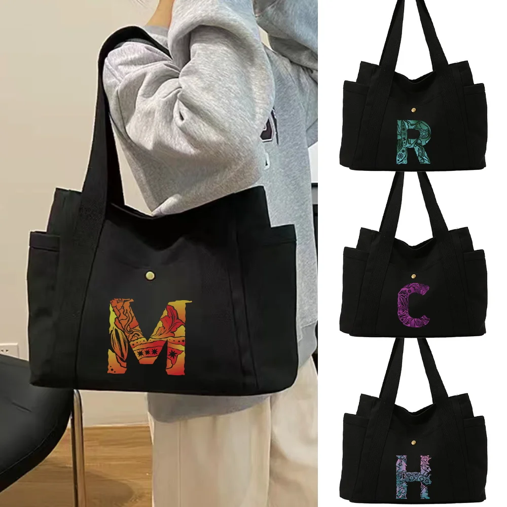 Tote Bags Black Shoulder Bags Women's Work Commuting Bags Printing Engrave Image Series College Style Student Organizers Bag