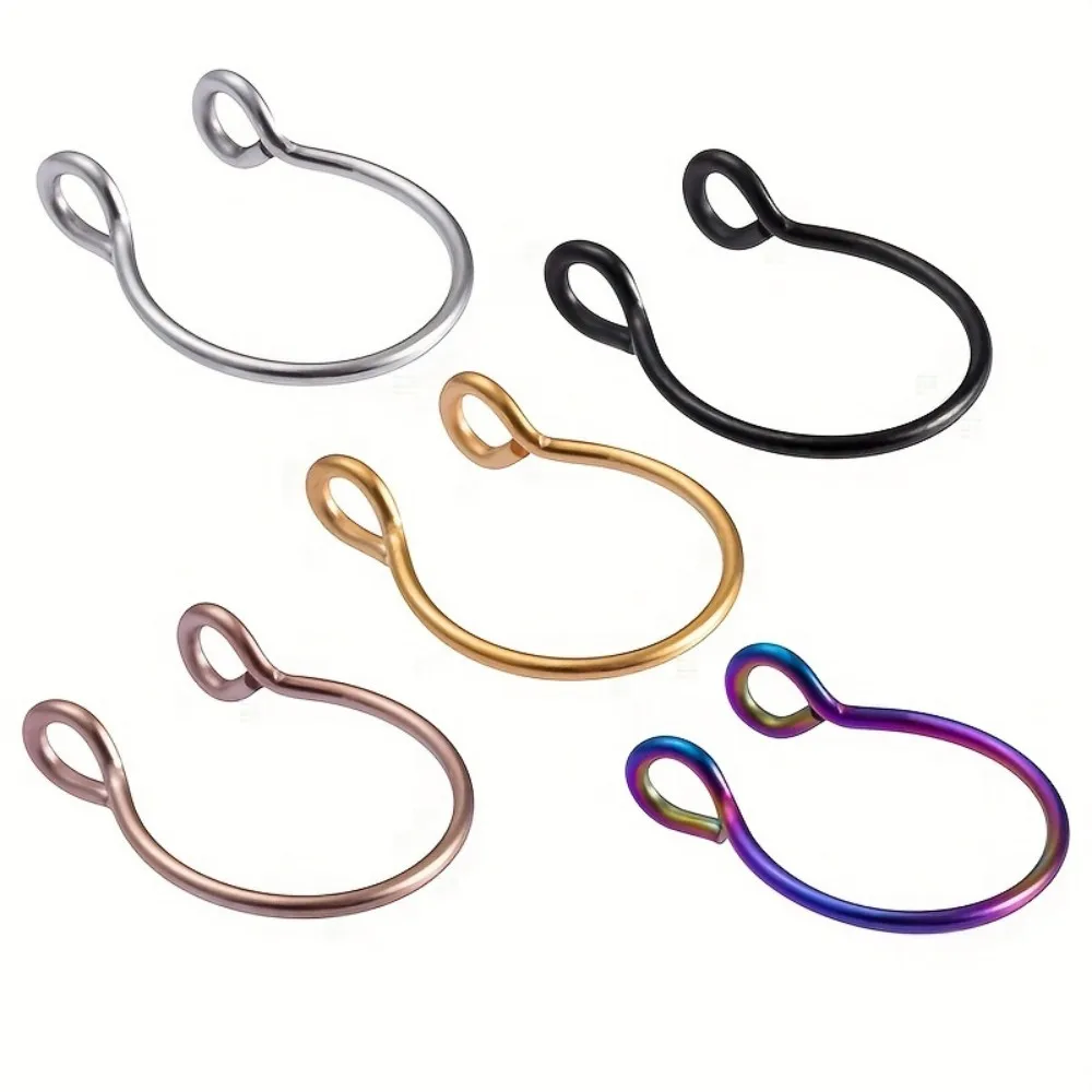 1pc U Shaped Fake Nose Septum Ring No Piercing Lip Rings Clip Hoop Earring Stainless Steel Horseshoe Circular Body Jewelry Y2K