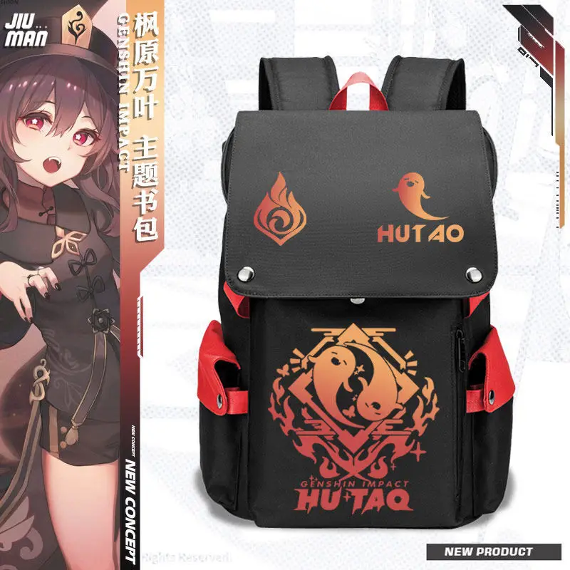 

Genshin Impact Merchandise Hu Tao Collaboration Large Capacity Double Shoulder Bag Unisex Youth Student Backpack TT Anime