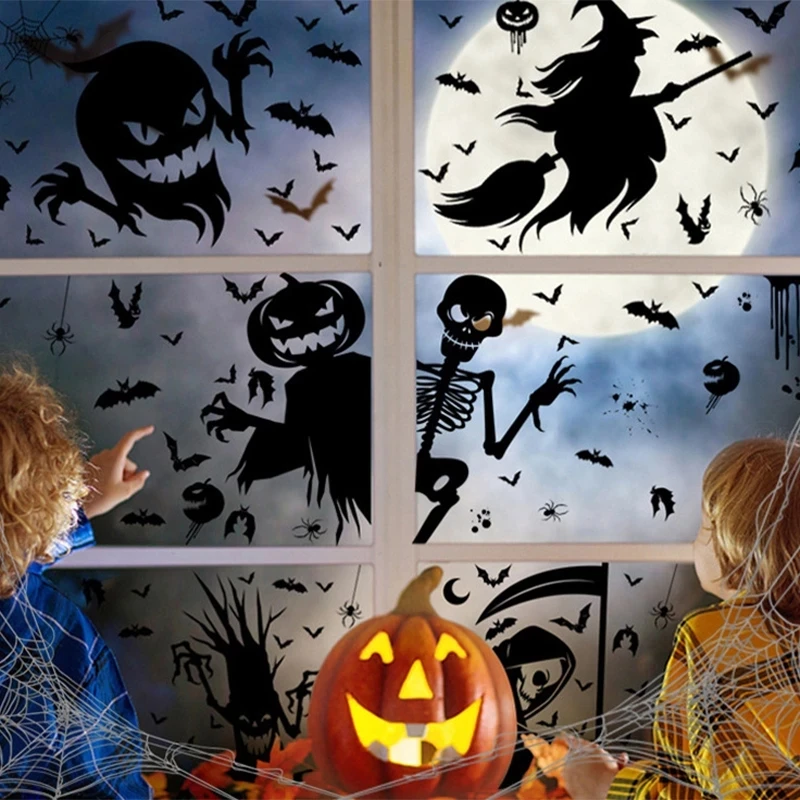 Halloween Window Stickers Removable Bat Ghost Pumpkin Wall Decal Halloween Party Decoration for Home Haunted House Horror Props