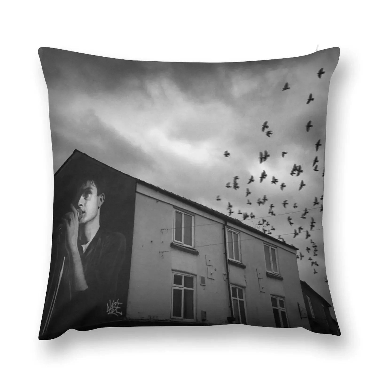 Ian Curtis mural photo Mill St Macclesfield UK Throw Pillow luxury sofa pillows Ornamental Pillow pillow