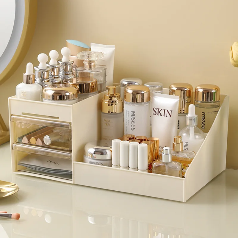

Plastic Drawer Makeup Organizer for Dorm Vanity Table Cosmetics Skincare Storage Box with Multi Compartments