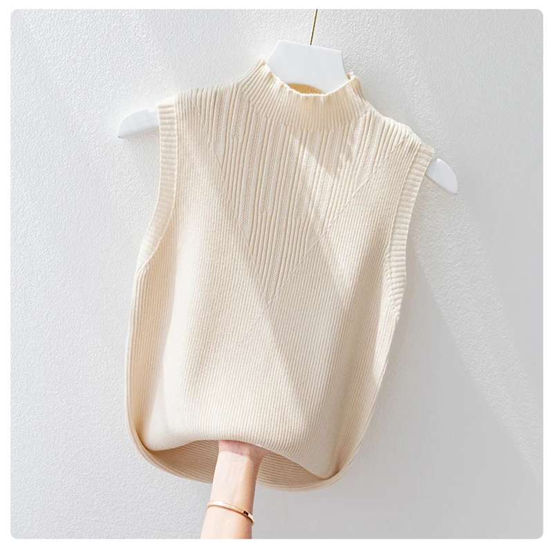 Boring Honey Middle Collar Sleeveless Tops Knitted Fashion Women Blouses Pure Colour High Elasticity Clothes For Women