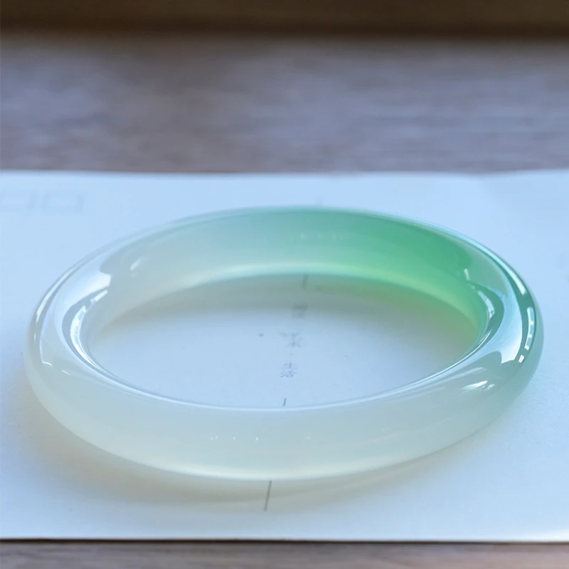 Green agate bracelet semi-landscape water marrow oil cyan ice through white agate gradient emerald green water