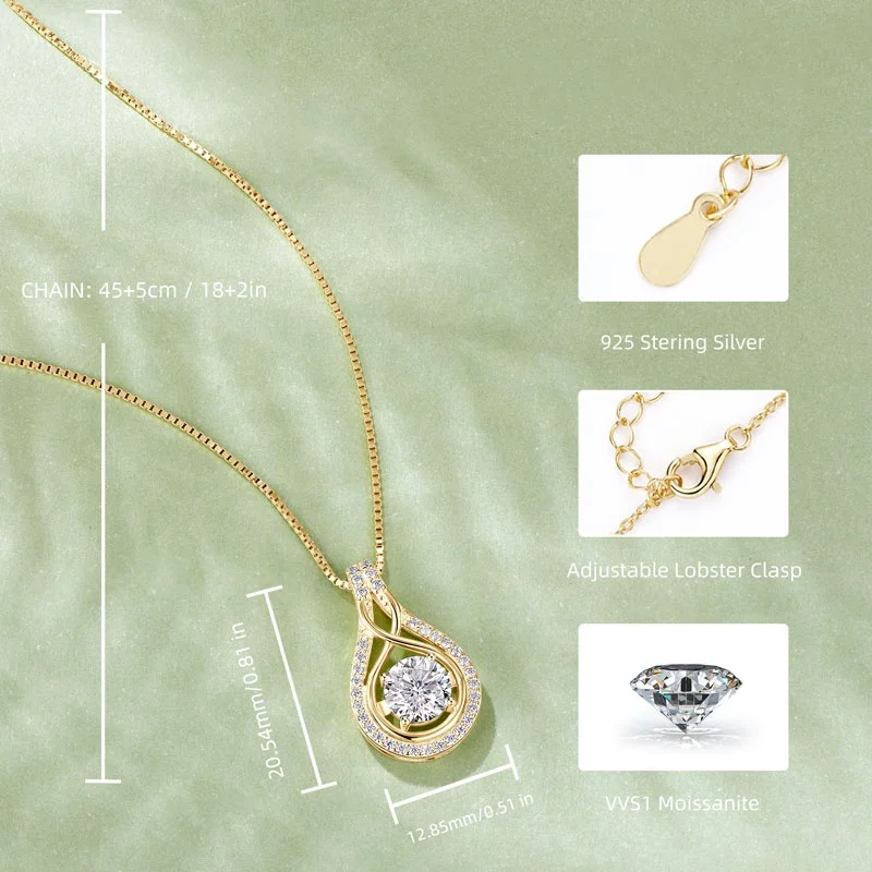 IOGOU Unique Round Moissanite Infinity Pendant Necklace for Women 100% 925 Sterling Silver Wedding Bridal Luxury Jewelry Gift
