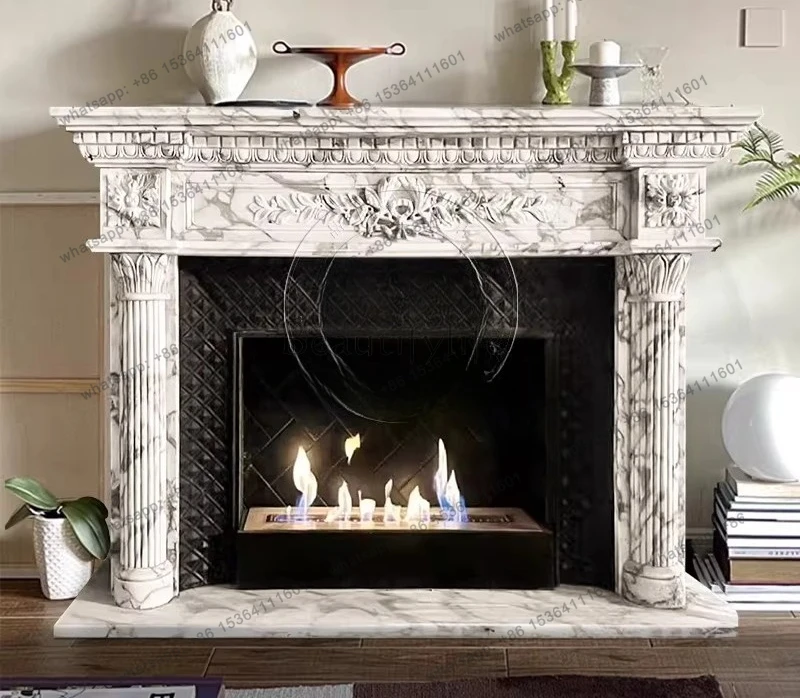 

Natural marble fireplace French simple decorative cabinet pattern stone sculpture
