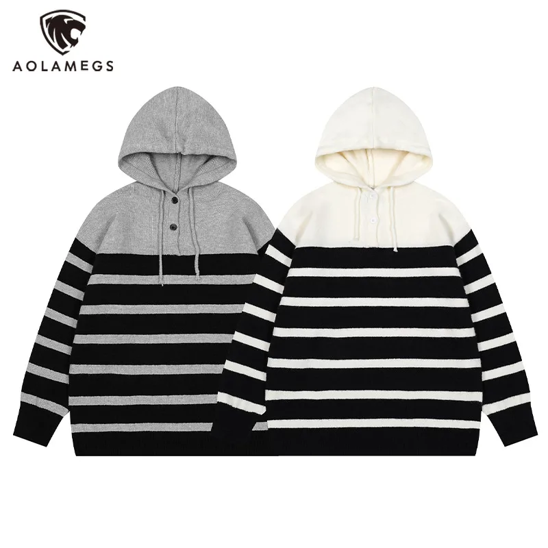 

Men's Sweaters Striped Print Clothes Trendy Color-Blocking Unisex Loose Trendy Campus Cool Tops Autumn Winter New Styles M-2XL