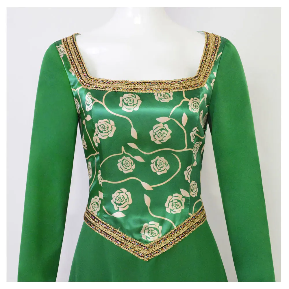Movie Monster Princess Fiona Cosplay Female Costume Retro Green Square Collar Long Dress Halloween Carnival Costumes for Women view 6