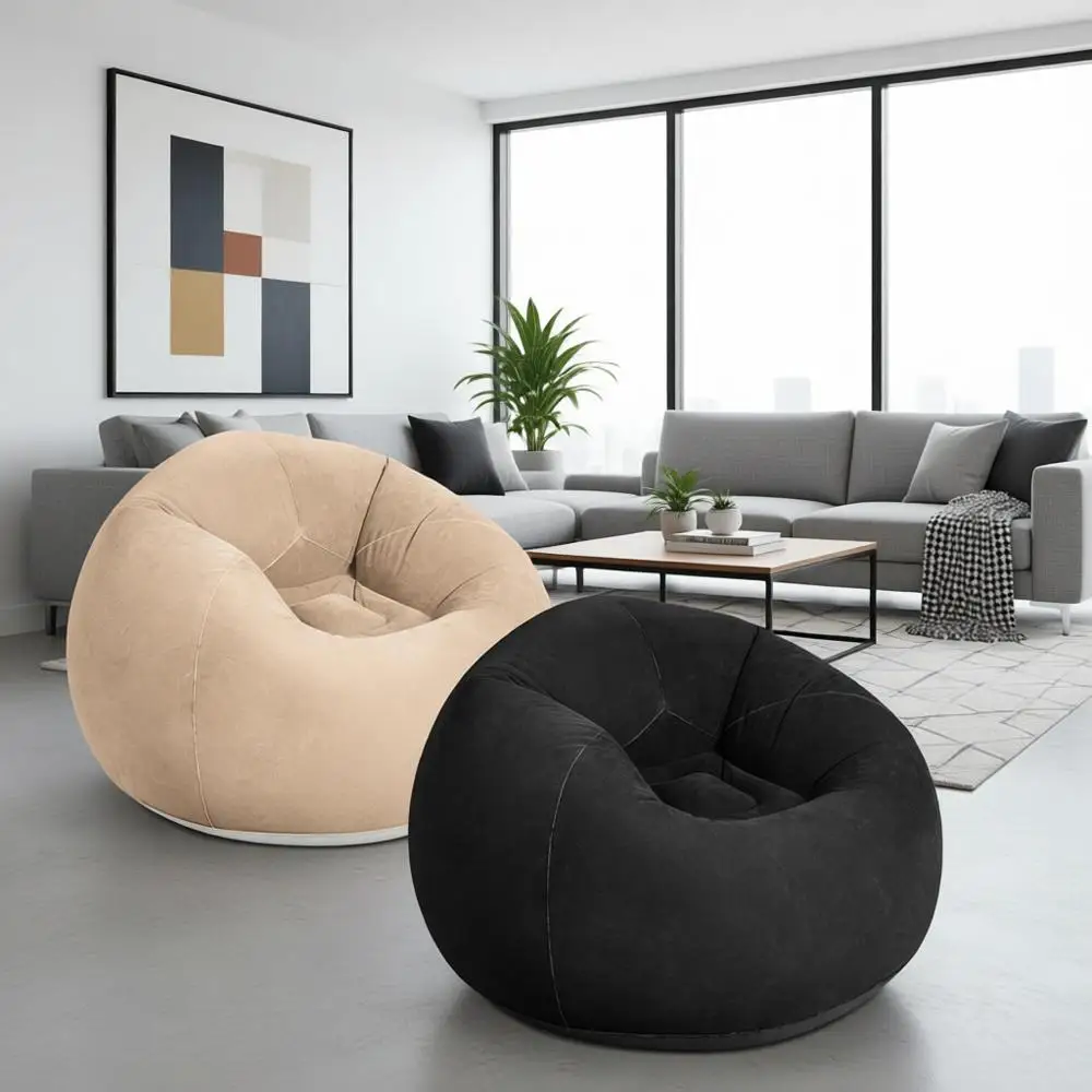 2-Piece Bean Bag Chairs - Comfortable Gaming Seating for Kids and Adults, Dorm-Friendly, Beige and Black