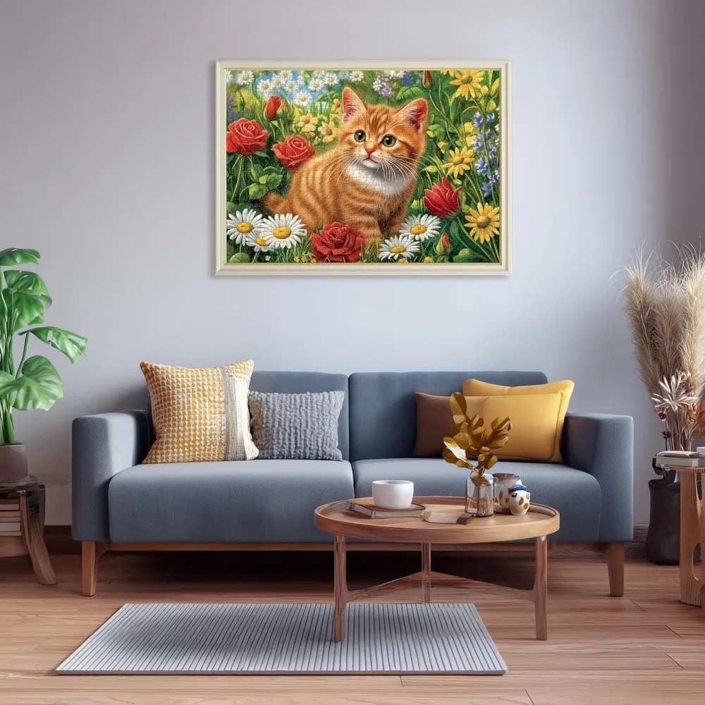 Cat in Blooming Flower Garden 1000/500/300/120 Piece Jigsaw Puzzle Home Decor for Adult Game Family Fun Puzzles Educational Toys