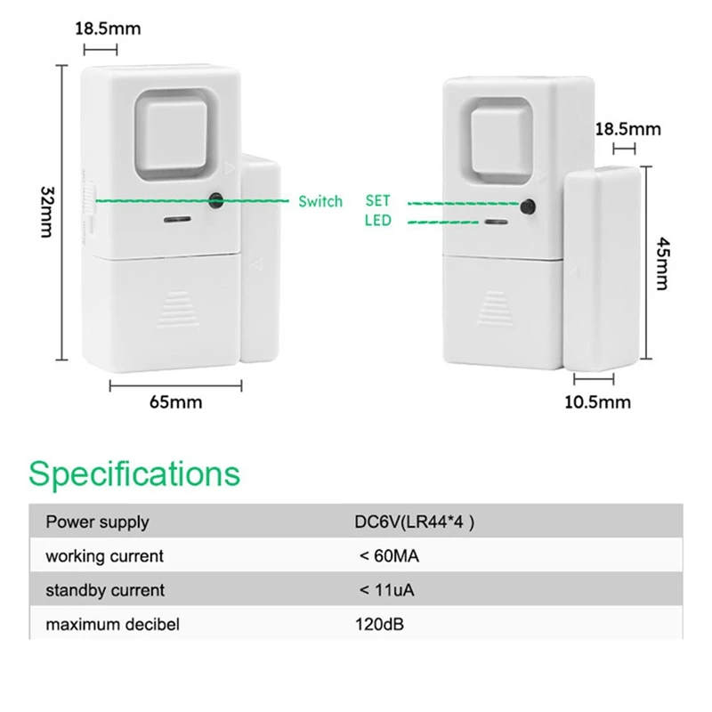 Alarmas de ventana de puerta, volumen ajustable, timbre/alarma, Sensor de alarma de ventana de puerta para seguridad del hogar, seguridad para niños, paquete de 4