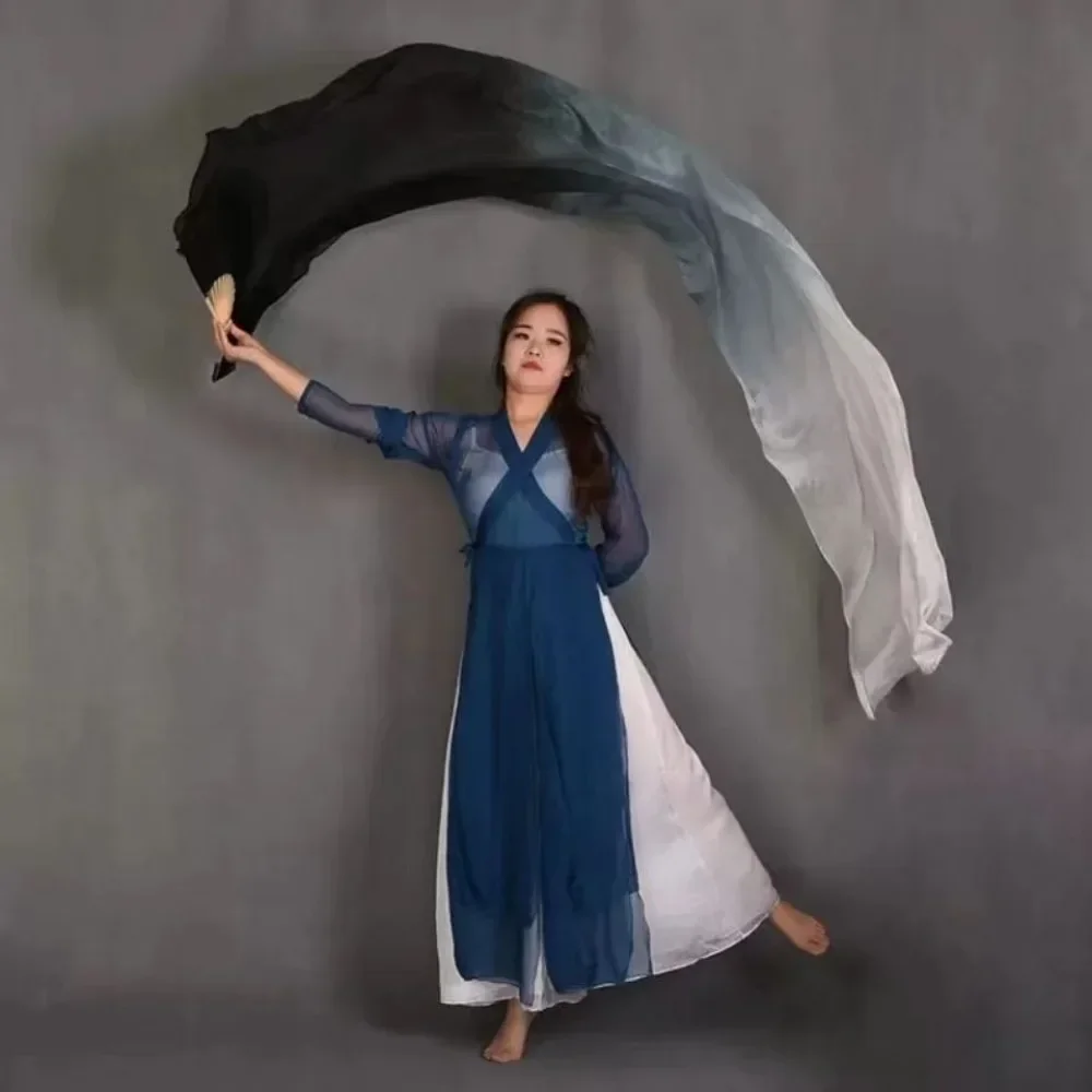 1.5m Belly Dance Long Fan Imitation Rayon Silk Fans for Women, Gradient Color, Adult Dancer Practice Performance Props