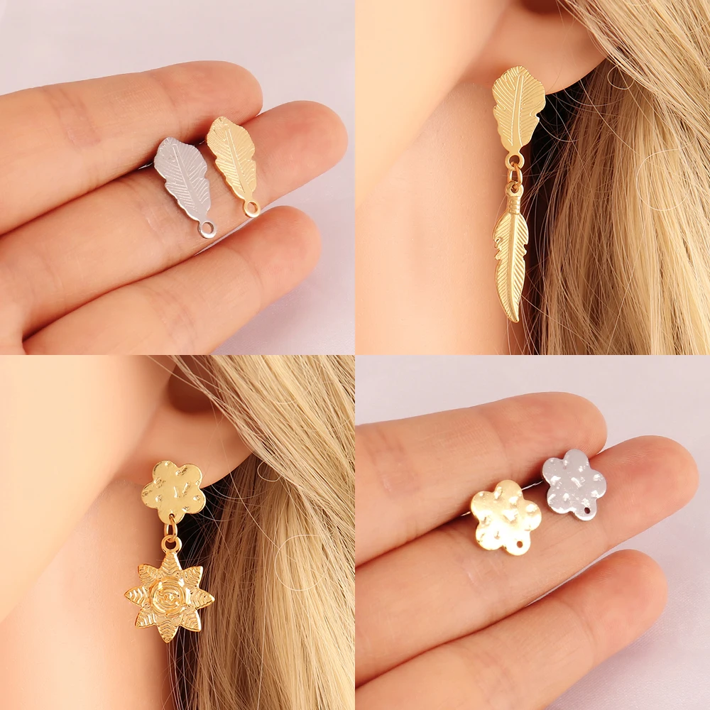 Pendientes redondos de acero inoxidable con forma de corazón geométrico, Base con conector de enchufe para pendientes, DIY, para hacer joyas, 20 piezas