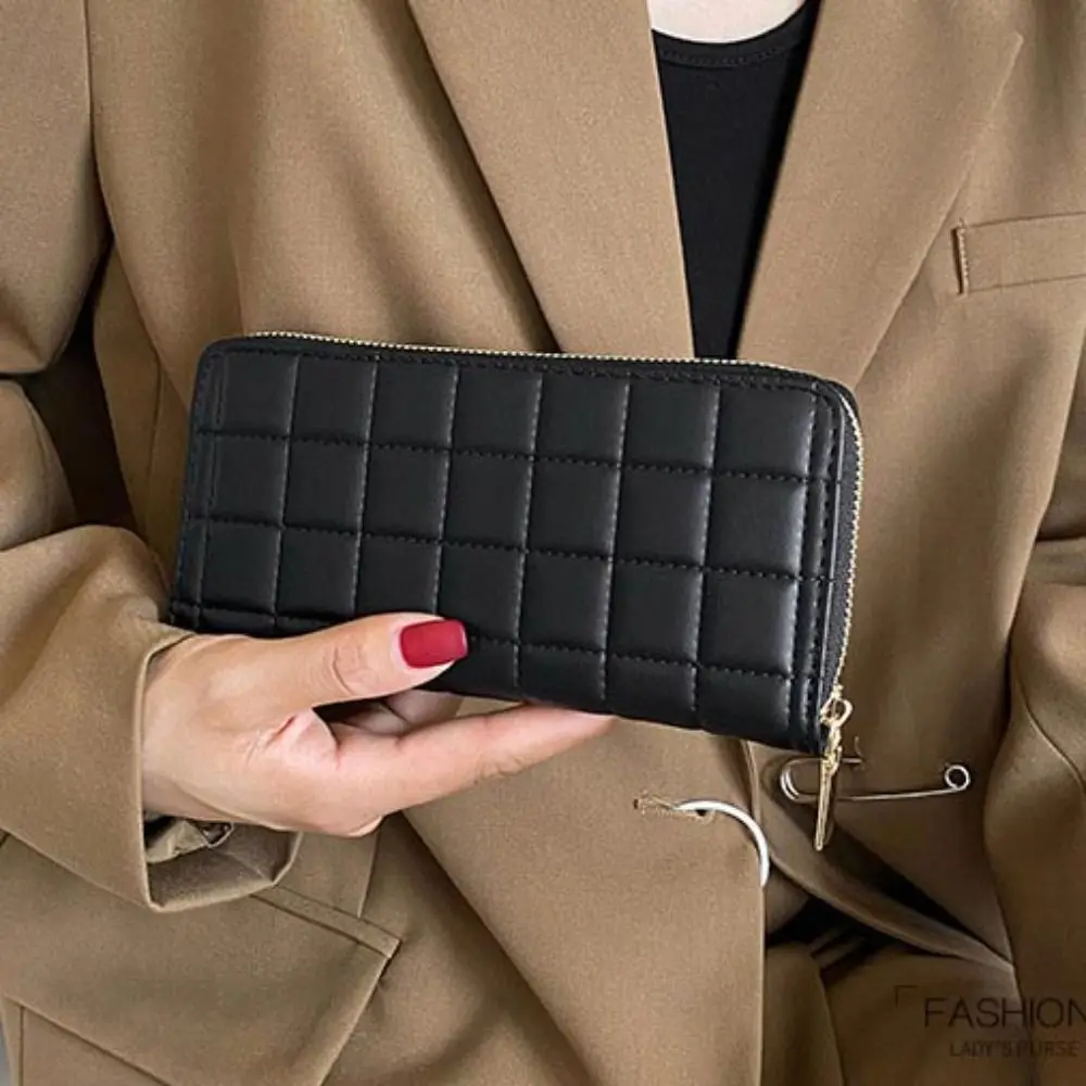 

With Zipper Quilted Women's Wallet Money Pocket Luxury Long Hand Clutch Card Holder Multifunctional PU Long Wallet Daily