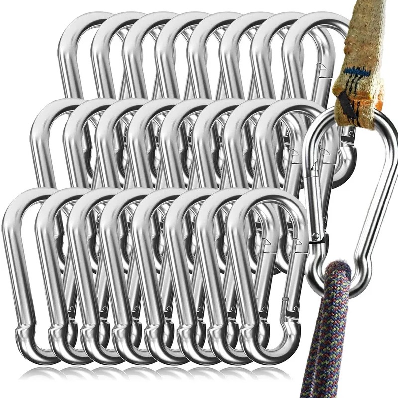 20/1 قطعة الفولاذ المقاوم للصدأ الربيع المفاجئة حلقة تسلق M4 M5 M6 M7 M8 وصلة سريعة قفل حلقة مشبك سلاسل المفاتيح التخييم في الهواء الطلق الربيع المفاجئة