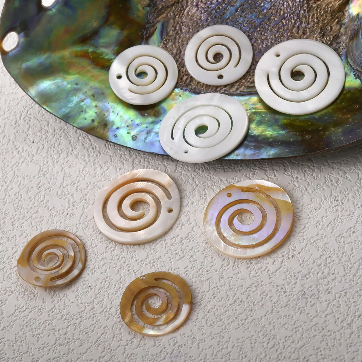 Natural Shell Spiral‑Texture Round Pendant DIY Handmade Vintage Earring Necklace Jewelry Making Supplies