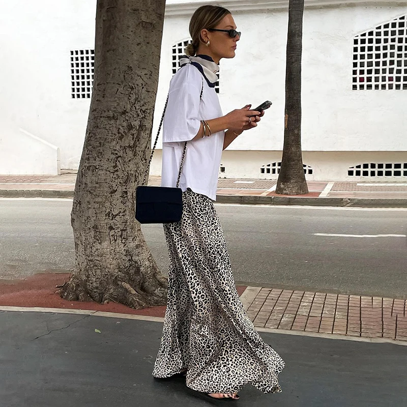 Tornova rétro imprimé léopard jupe longue pour les femmes taille haute a-ligne longueur au sol jupe Streetwear été chaud Ins Club jupe de fête